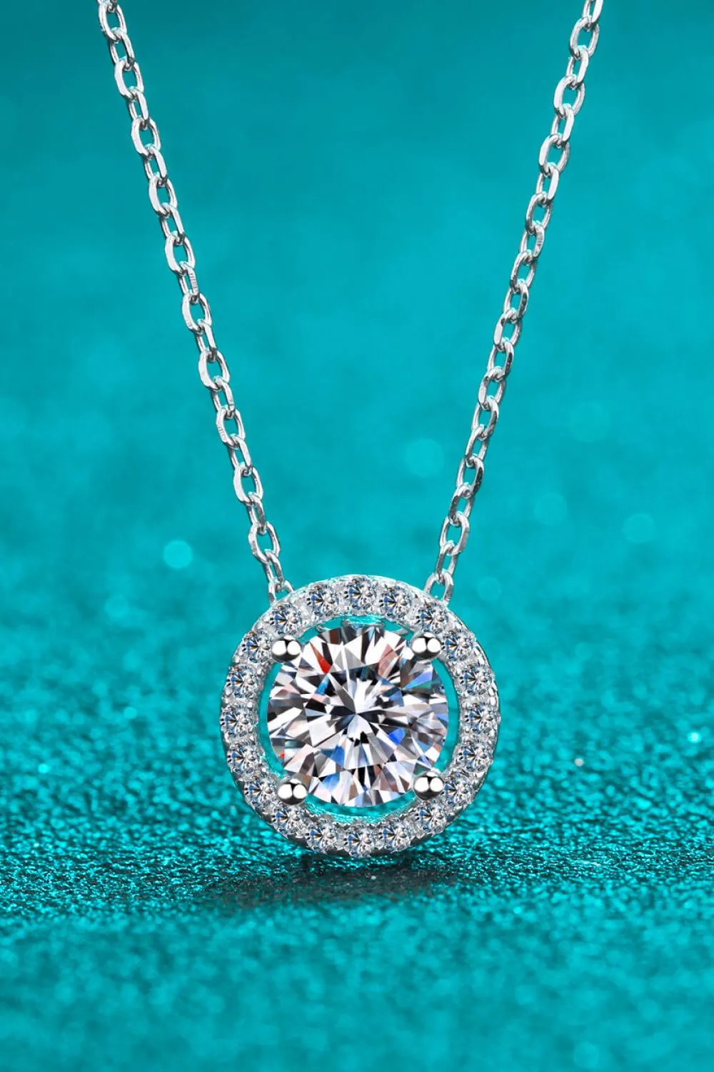 1 Carat Moissanite Round Pendant Chain Necklace