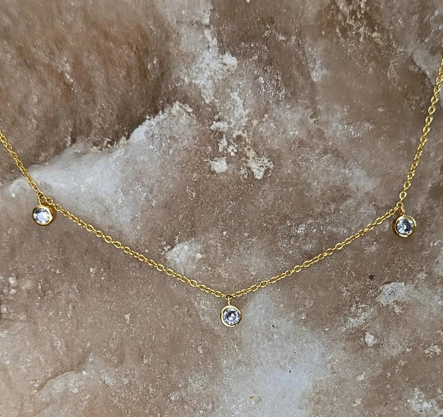 14k Gold Vermeil Diamond CZ Necklace, 14 inch to 16 inch Adjustable Choker - Dainty Diamond Pendant Necklace for Women, Diamond by the Yard Necklaces