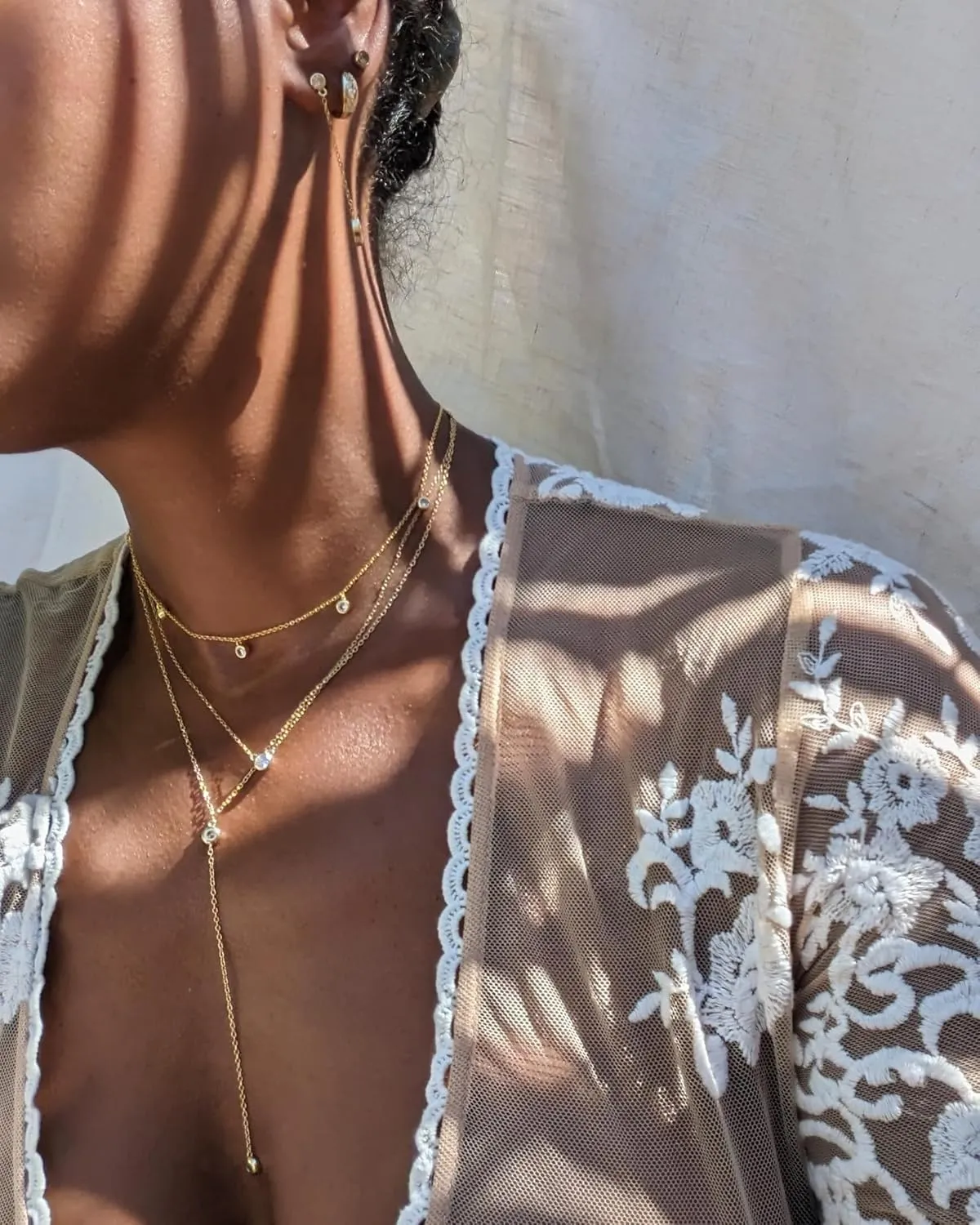 14k Gold Vermeil Diamond CZ Necklace, 14 inch to 16 inch Adjustable Choker - Dainty Diamond Pendant Necklace for Women, Diamond by the Yard Necklaces