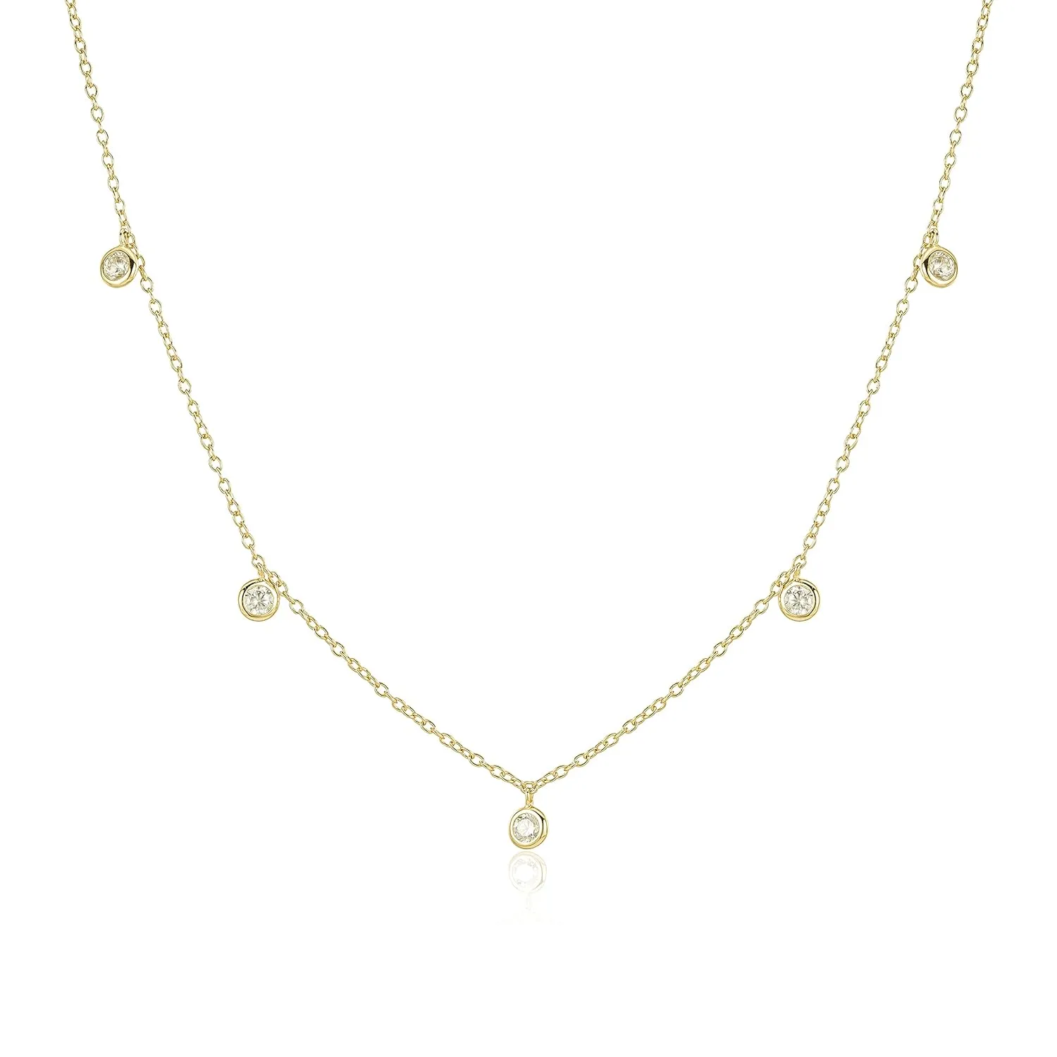 14k Gold Vermeil Diamond CZ Necklace, 14 inch to 16 inch Adjustable Choker - Dainty Diamond Pendant Necklace for Women, Diamond by the Yard Necklaces