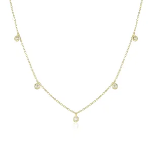 14k Gold Vermeil Diamond CZ Necklace, 14 inch to 16 inch Adjustable Choker - Dainty Diamond Pendant Necklace for Women, Diamond by the Yard Necklaces