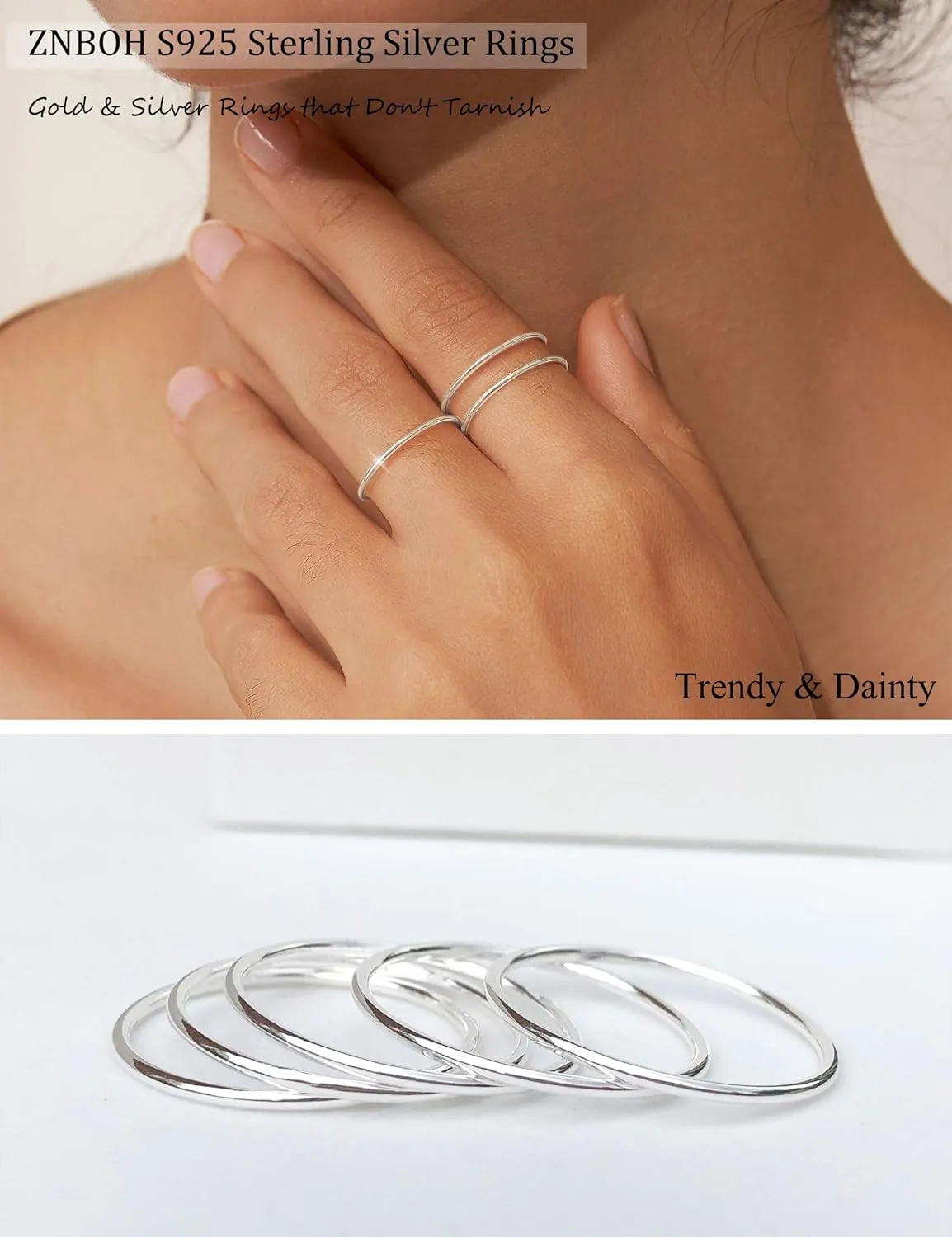 1mm S925 Sterling Silver Rings for Women Non Tarnish 14K Gold Filled Thin Stackable Thumb Rings Set for Men Pinky Stacking Dainty Knuckle Band Cute Ring Jewelry Gift Comfort Fit Size 6 to 10