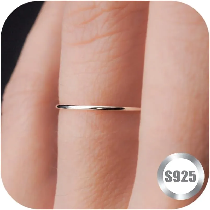 1mm S925 Sterling Silver Rings for Women Non Tarnish 14K Gold Filled Thin Stackable Thumb Rings Set for Men Pinky Stacking Dainty Knuckle Band Cute Ring Jewelry Gift Comfort Fit Size 6 to 10