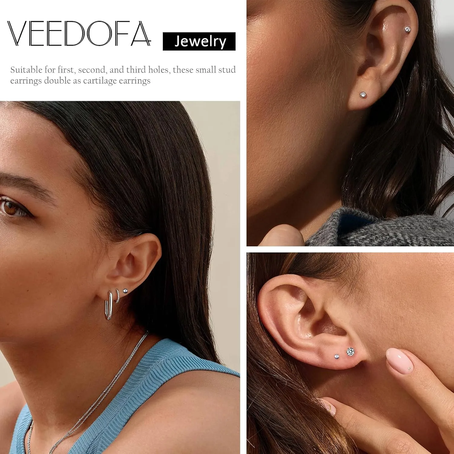 4/8/10 Pairs Gold & Silver for Women 14K Gold Plated With 925 Sterling Silver Cubic Zirconia Stud Hypoallergenic Small Stud Earrings Sets for Multiple Piercing