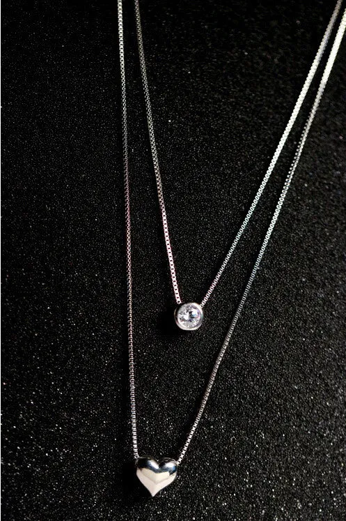 925 Sterling Silver  CZ Diamond Love Heart Necklace