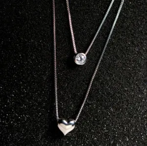 925 Sterling Silver  CZ Diamond Love Heart Necklace