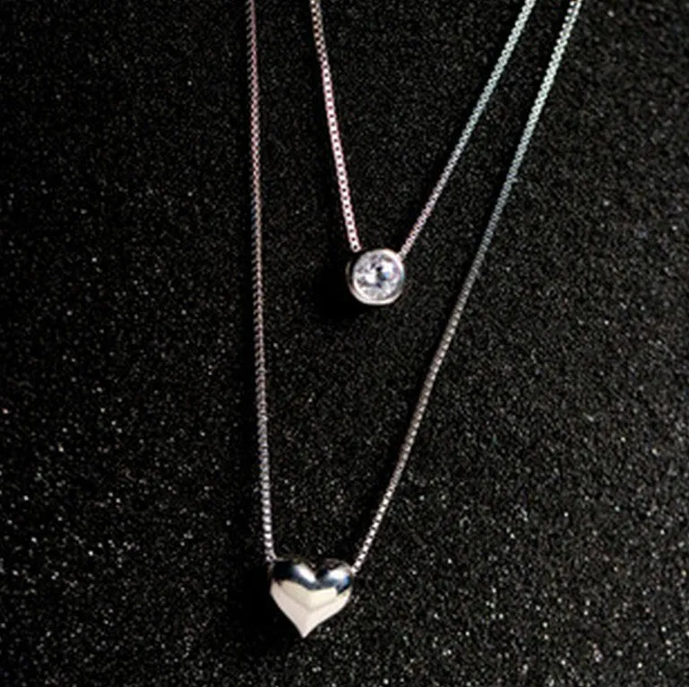 925 Sterling Silver  CZ Diamond Love Heart Necklace