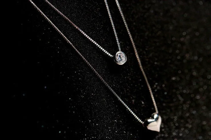 925 Sterling Silver  CZ Diamond Love Heart Necklace