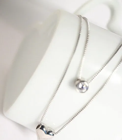 925 Sterling Silver  CZ Diamond Love Heart Necklace