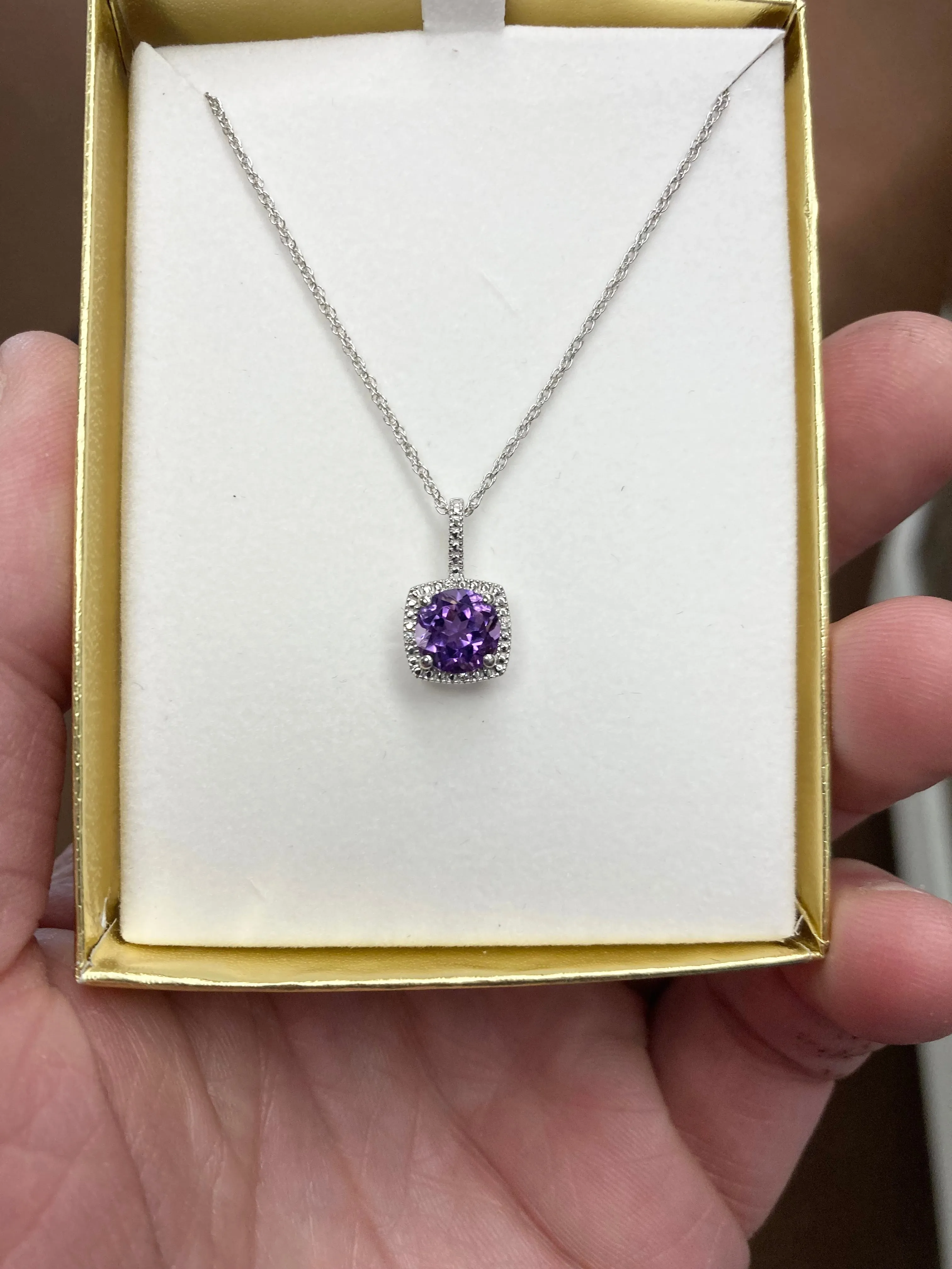 Amethyst And Diamond Silver Pendant