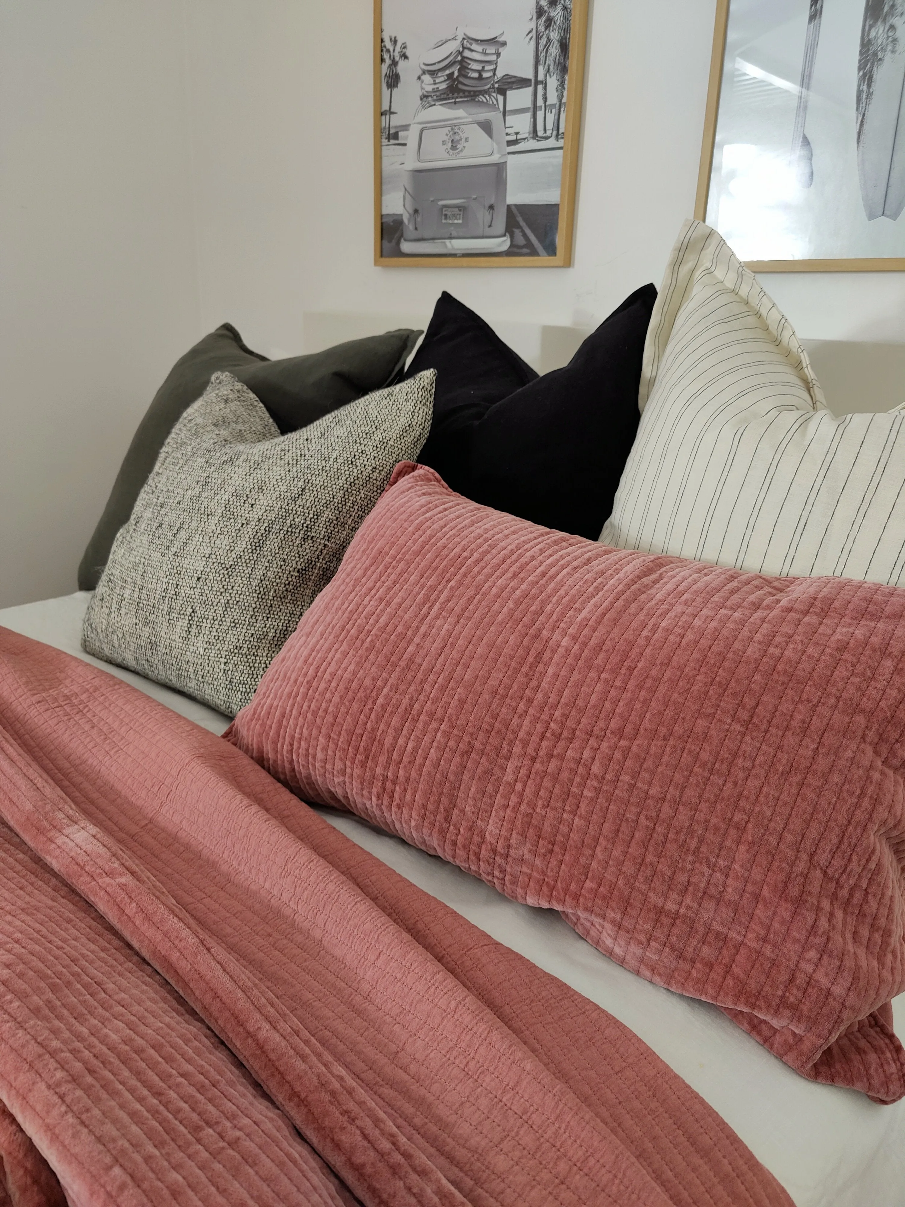 Bed Coverlet Stonewash Velvet Rose Pink Colour  2 Pillow Cases
