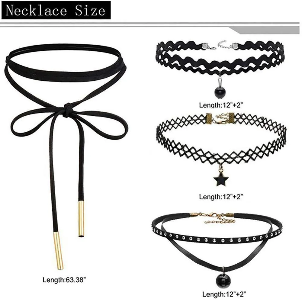 Black Retro Chokers - 4pc Set