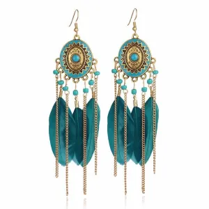 Bohemia Vintage Long Feather Drop Earrings