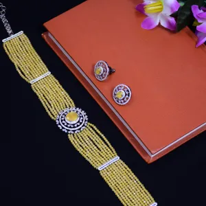 Designer Semi-Precious American Diamond Choker Style Necklace with Earrings
