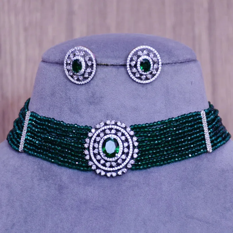 Designer Semi-Precious American Diamond Choker Style Necklace with Earrings