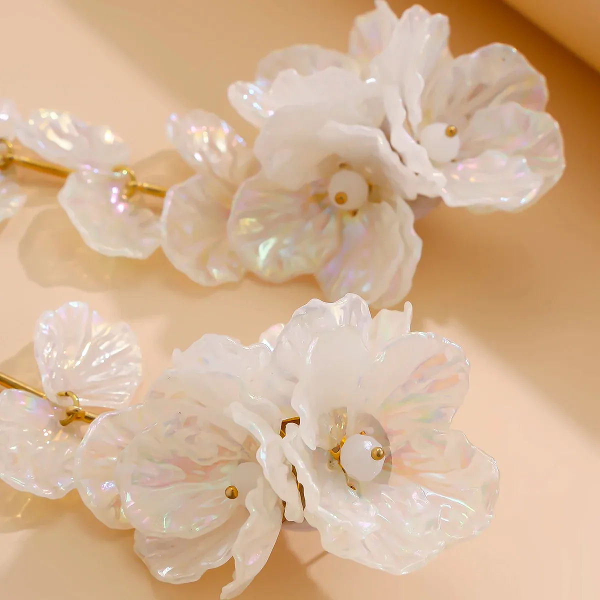 Elegant White Petal Flower Drop Earrings  Kpop Aesthetic Bridal Jewelry for Women