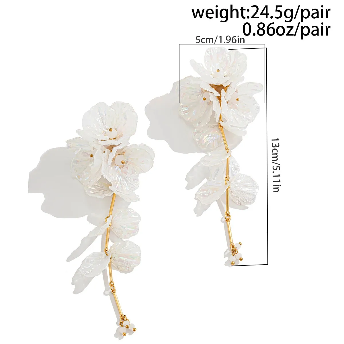 Elegant White Petal Flower Drop Earrings  Kpop Aesthetic Bridal Jewelry for Women