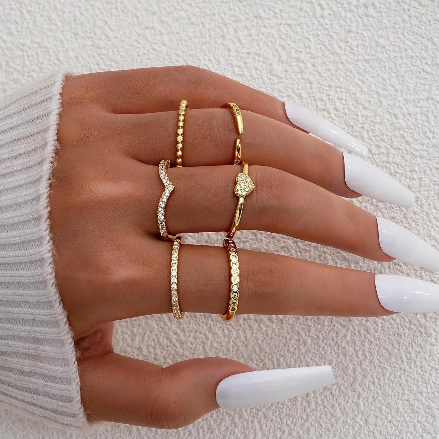 FAXHION Gold Rings for Women Non Tarnish, 14k Gold Plated Stacking Cubic Zirconia Thumb Ring Set, Dainty Gold Knuckle Women Rings Set Size 5 6 7 8 9 10