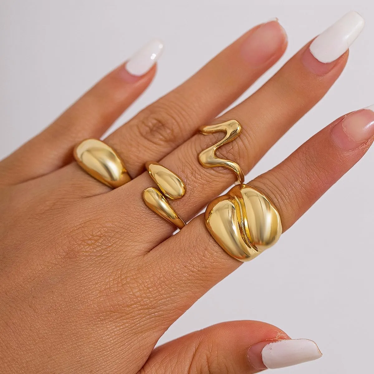 Gold Chunky Rings Set for Women 14K Stackable Dome Statement Rings Vintage Dainty Knuckle Open Midi Finger Rings Gold Jewelry Prom Costume Accessories Set of 4-10