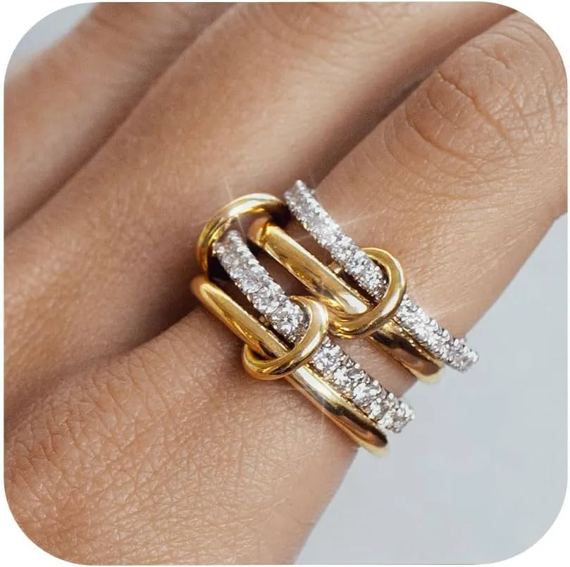 Gold Silver Rings for Women Non Tarnish 18K Gold Plated Stackable Rings Dainty Cubic Zirconia Statement Rings Wedding Band Thumb Ring Mixed Metals Stacking Rings Set Size 5-10 Jewelry Gifts