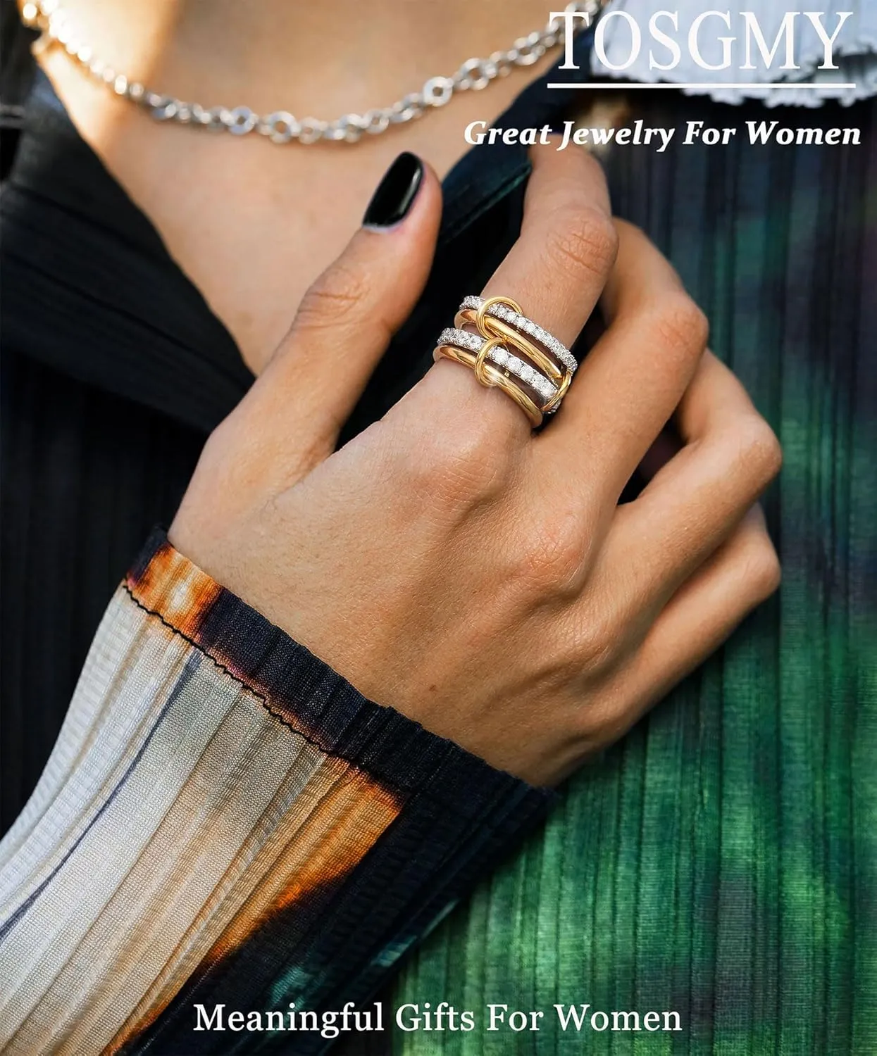 Gold Silver Rings for Women Non Tarnish 18K Gold Plated Stackable Rings Dainty Cubic Zirconia Statement Rings Wedding Band Thumb Ring Mixed Metals Stacking Rings Set Size 5-10 Jewelry Gifts