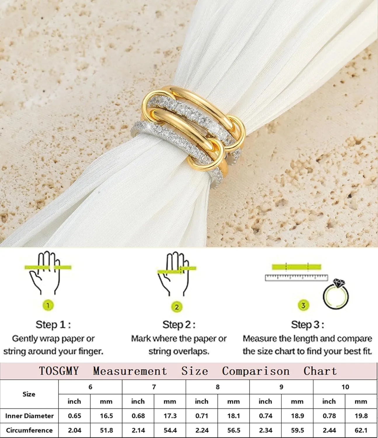 Gold Silver Rings for Women Non Tarnish 18K Gold Plated Stackable Rings Dainty Cubic Zirconia Statement Rings Wedding Band Thumb Ring Mixed Metals Stacking Rings Set Size 5-10 Jewelry Gifts