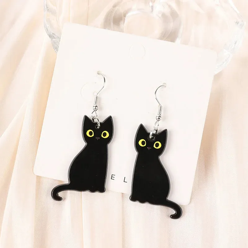 Halloween Jewelry Skull Black Cats Acrylic Lightweight Dangle Drop Fashion Earrings