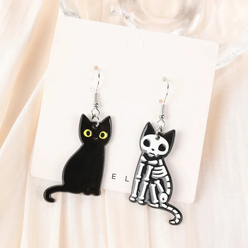Halloween Jewelry Skull Black Cats Acrylic Lightweight Dangle Drop Fashion Earrings