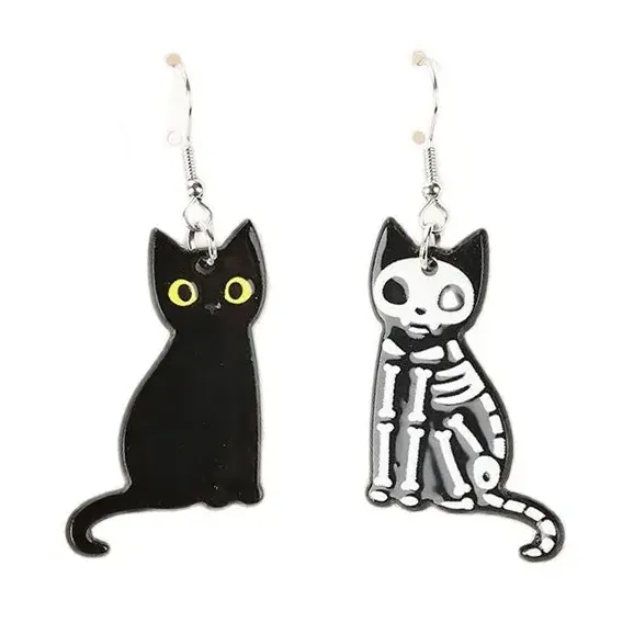 Halloween Jewelry Skull Black Cats Acrylic Lightweight Dangle Drop Fashion Earrings