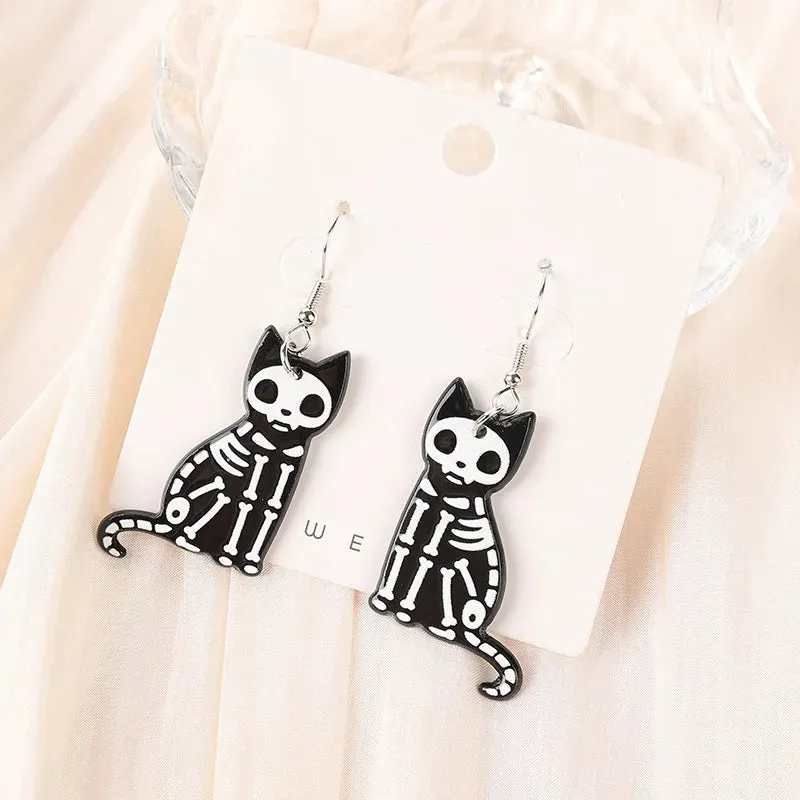 Halloween Jewelry Skull Black Cats Acrylic Lightweight Dangle Drop Fashion Earrings