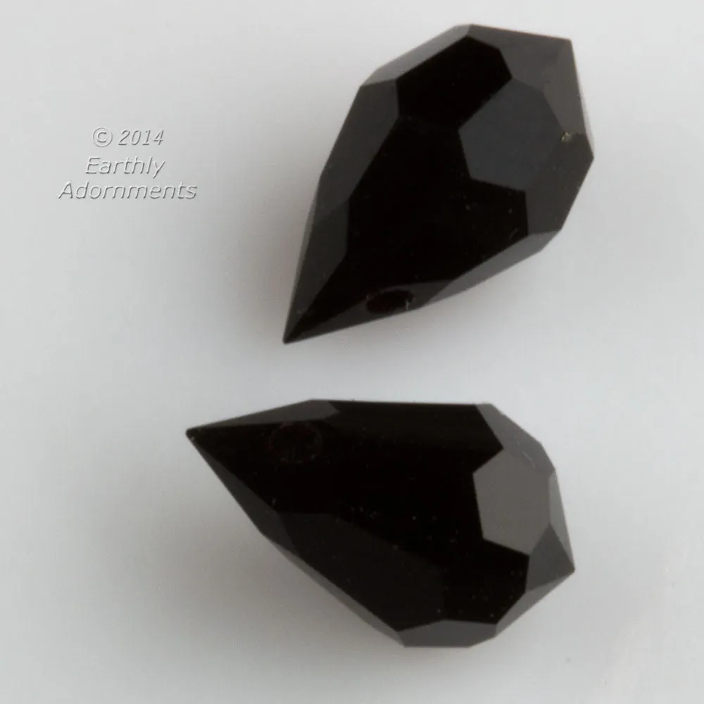 Jet Black Faceted Teardrop Pendant, Preciosa art 451. 10x6mm. Pkg 4. b11-bw-2075