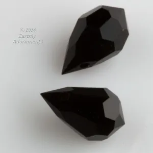 Jet Black Faceted Teardrop Pendant, Preciosa art 451. 10x6mm. Pkg 4. b11-bw-2075
