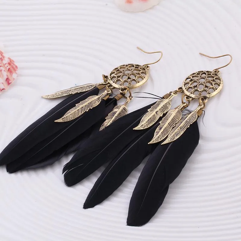 Long Feather Drop Earrings
