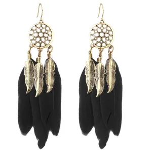 Long Feather Drop Earrings