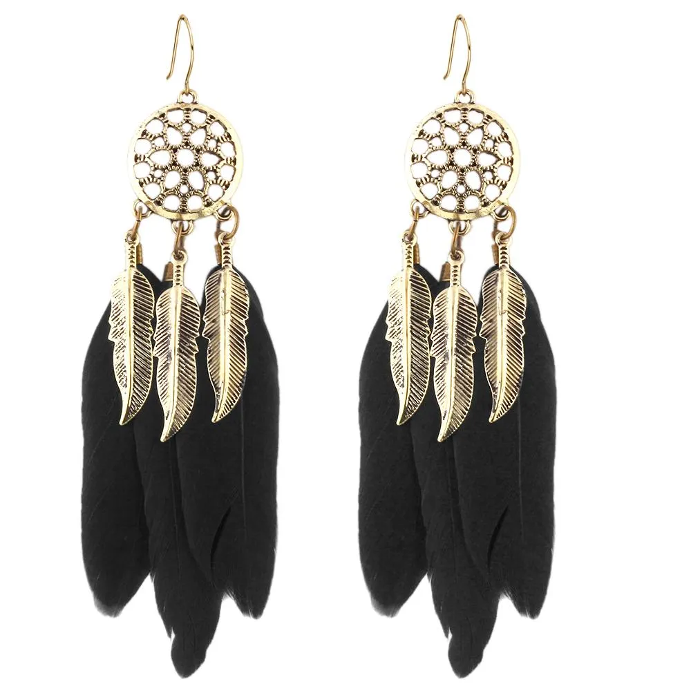Long Feather Drop Earrings