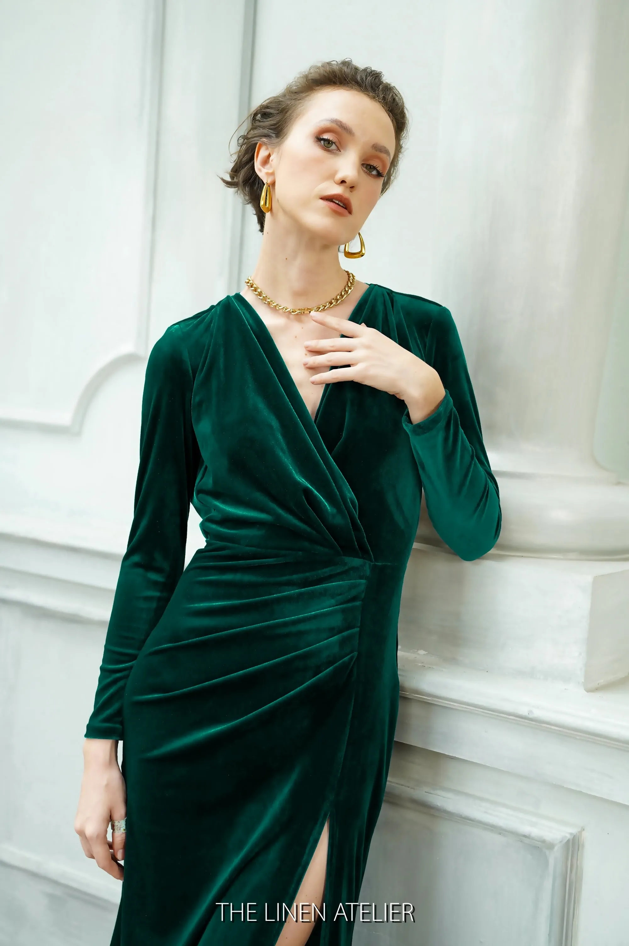 MAUREEN Green Velvet Slip Dress