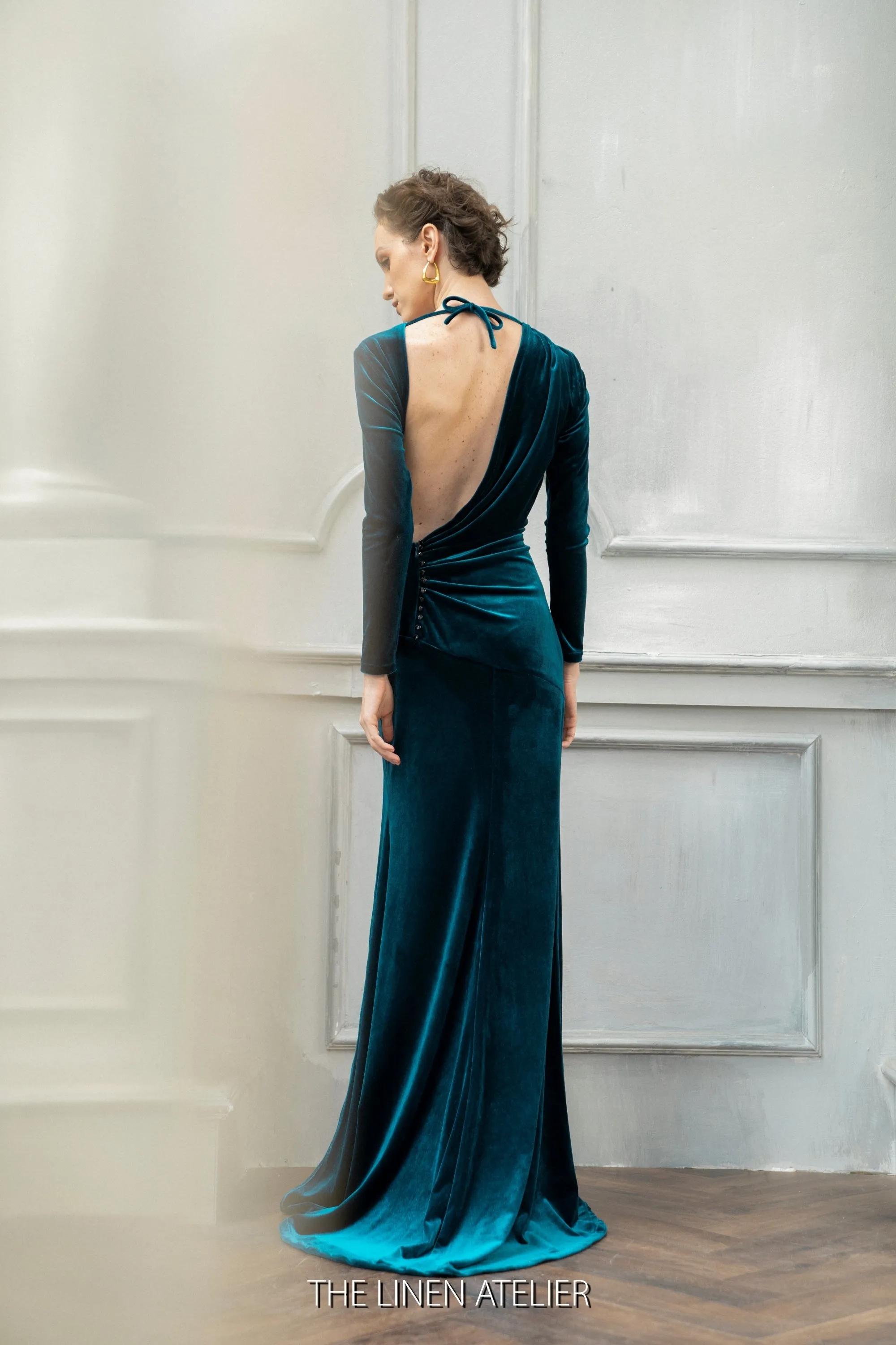 MAUREEN Open Back Velvet Dress