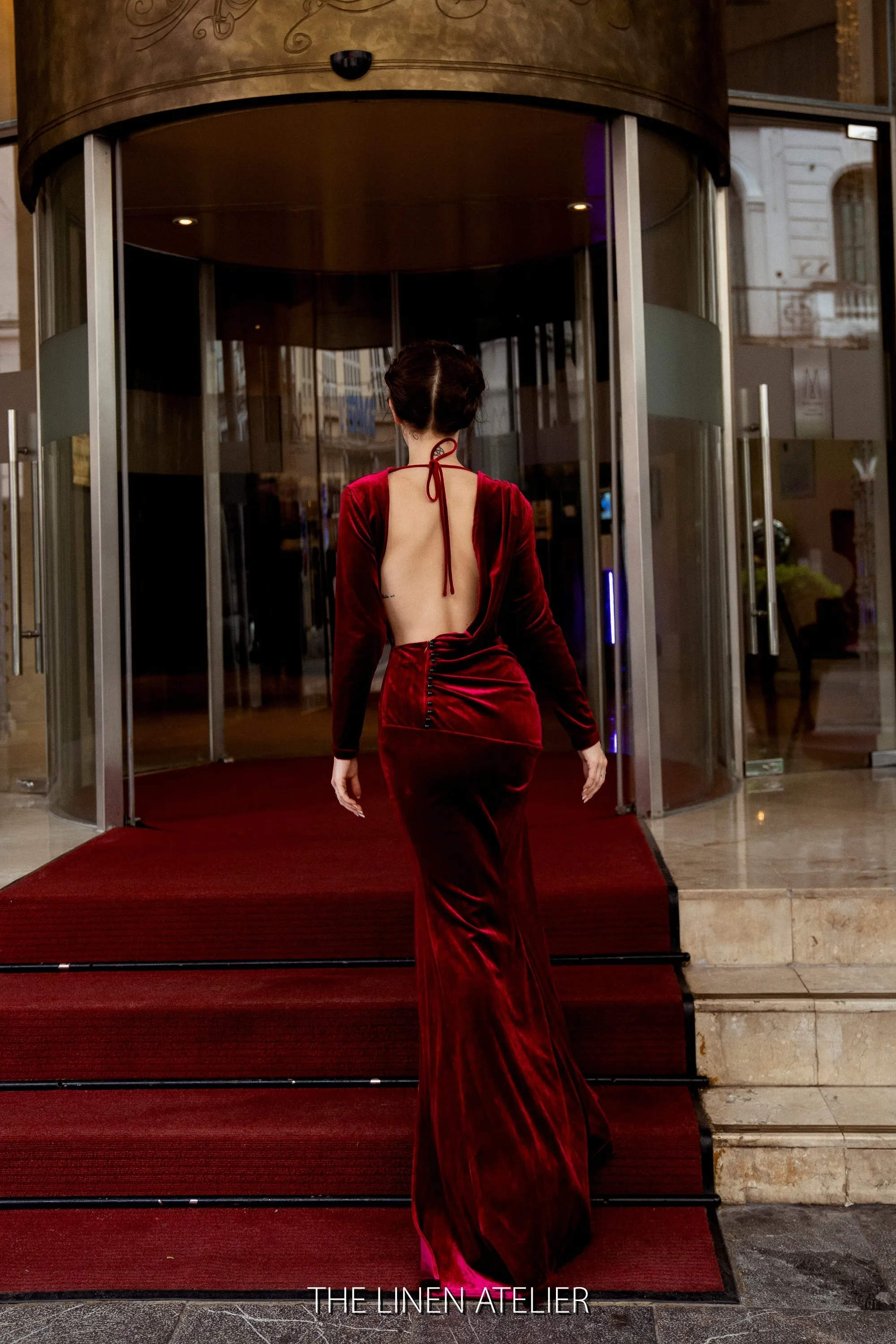 MAUREEN Red Velvet Bridesmaid Dress