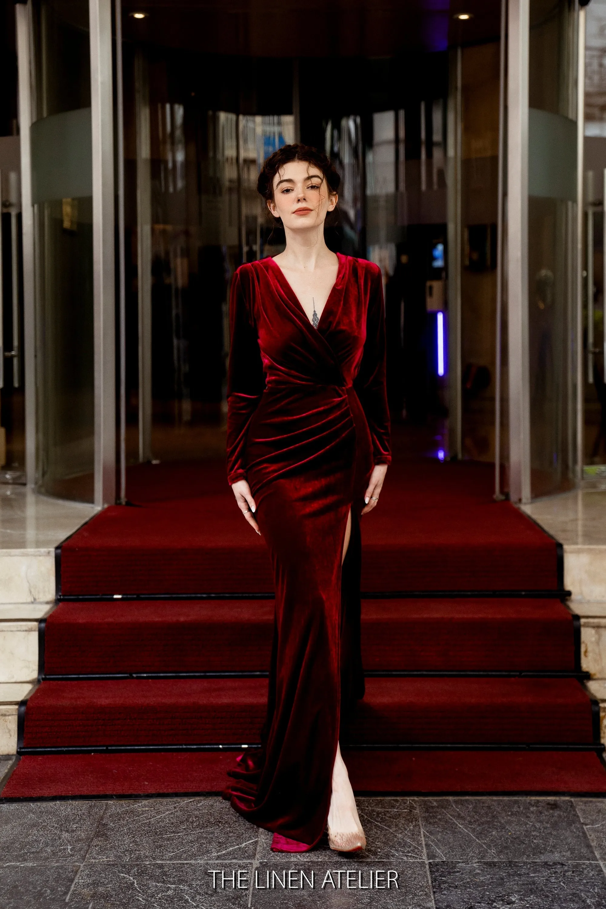 MAUREEN Red Velvet Bridesmaid Dress