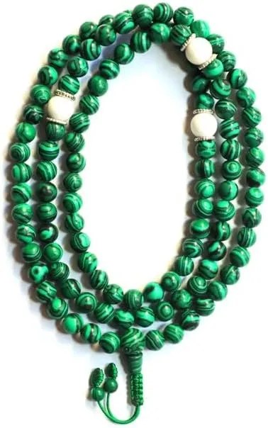 Natural Malachite ,conch shell 8mm 108 Mala Beads, Spiritual, Meditation Beads, Reiki, Japa Mala, Buddhist Prayer Beads, Yoga Bracelet, healing beads LKMALA-RRGU-705