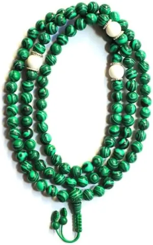 Natural Malachite ,conch shell 8mm 108 Mala Beads, Spiritual, Meditation Beads, Reiki, Japa Mala, Buddhist Prayer Beads, Yoga Bracelet, healing beads LKMALA-RRGU-705