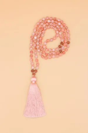 Natural peach Moonstone, rudraksh 8mm 108 Mala Beads, Spiritual, Meditation Beads, Reiki, Japa Mala, Buddhist Prayer Beads, Yoga Bracelet, healing beads LKMALA-RRGU-3764