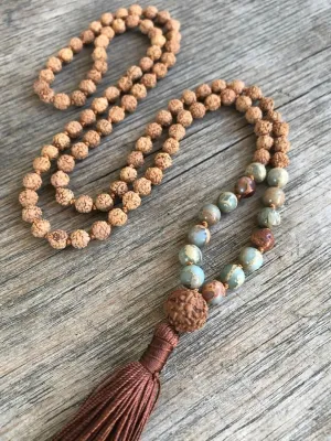 Natural Rudraksha & Jasper 8mm 108 Mala Beads, Spiritual, Meditation Beads, Reiki, Japa Mala, Buddhist Prayer Beads, Yoga Bracelet, healing beads LKMALA-RRGU-3853