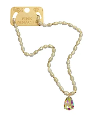 Pink Panache White Freshwater Pearl Necklace With Teardrop
