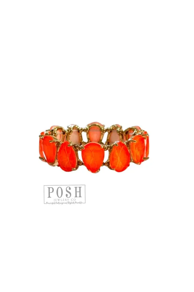 Posh By Pink Panache Neon Orange Teardrop Rhinestone Bracelet