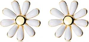 Reffeer Solid 925 Sterling Silver Daisy Flower Stud Earrings Spring for Women Teens Daisy Stud Earrings Flower