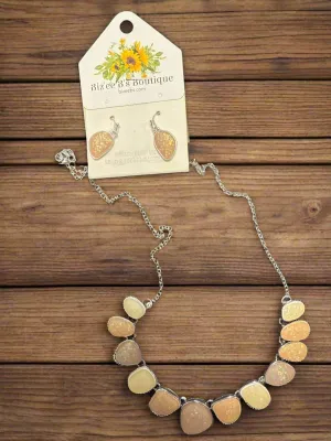 Silver Pink Stone Necklace Set