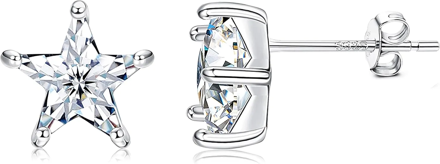 Sllaiss Sterling Silver Moon Star Flower CZ Stud Earrings Cute Music Note Earrings for Women Men Dainty Cubic Zirconia Earrings Stud Jewelry Gifts