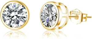 SLUYNZ Sterling Silver Bezel CZ Earrings Stud for Women Teen Girls Round Simulated Diamond Stud Earrings Round CZ Stud Earrings 5MM/6MM/7MM