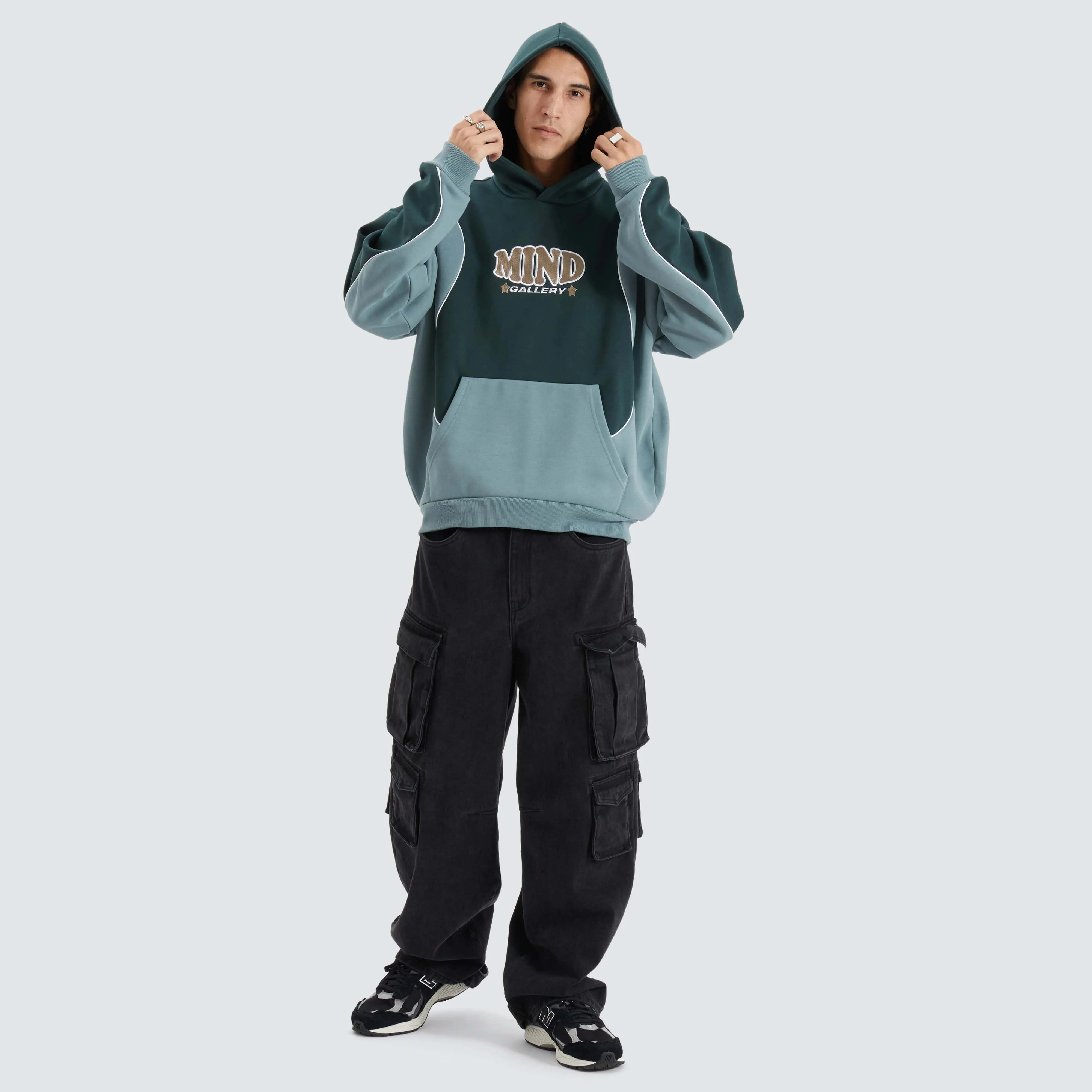 Teardrop Heavy Panelled Hoodie Pine/Storm